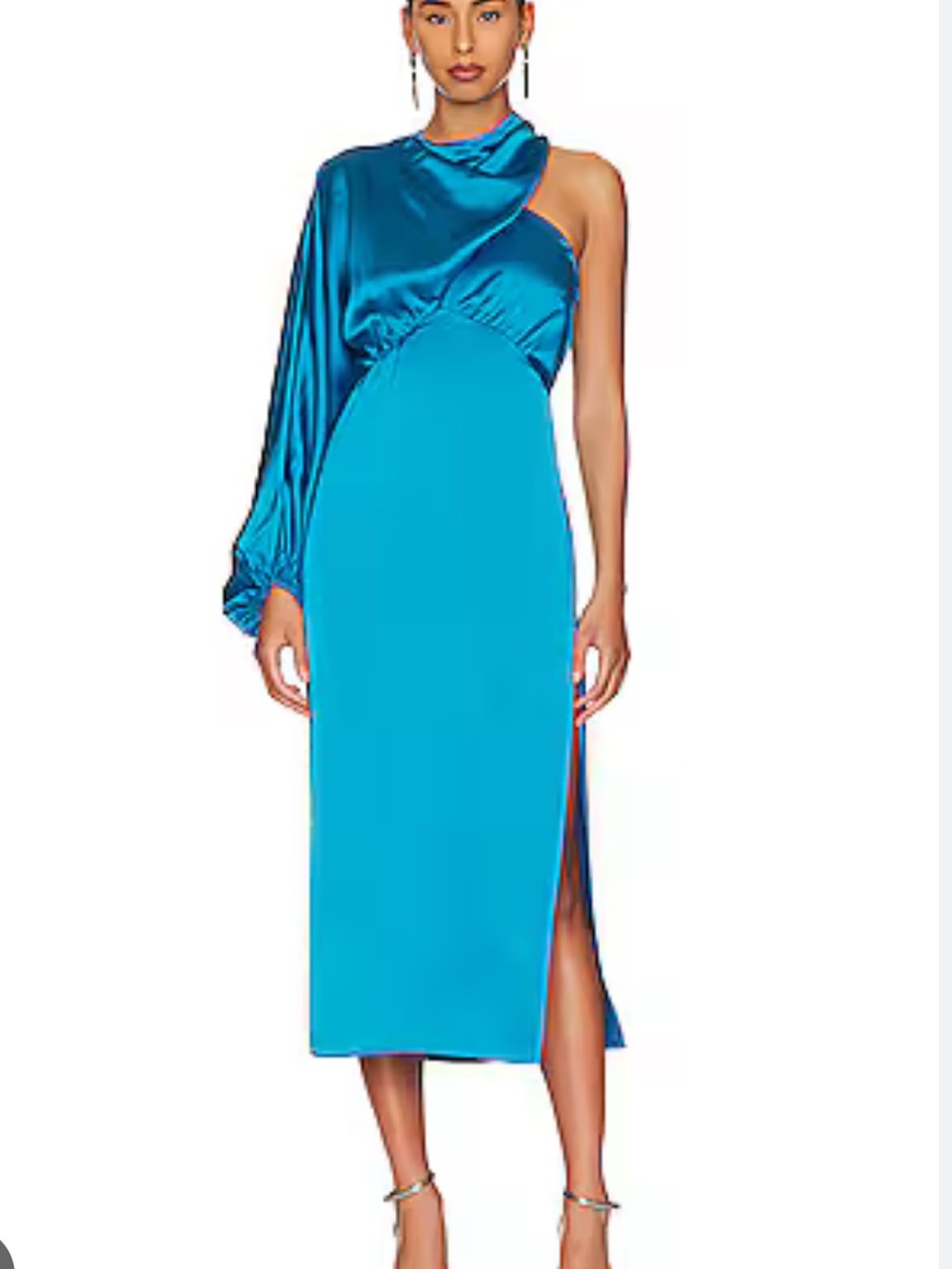 L'Academie One-Shoulder Midi Dress in Aqua